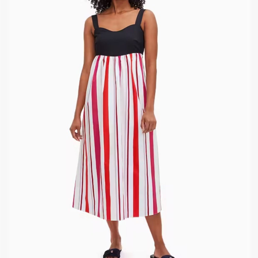 kate spade Black Bodice Red & White Stripe Midi Dress
